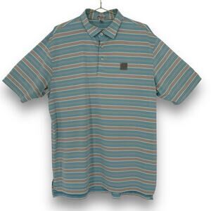 Peter Millar Summer Comfort Polo Shirt Blue White Stripe Logo Embroidered Size L